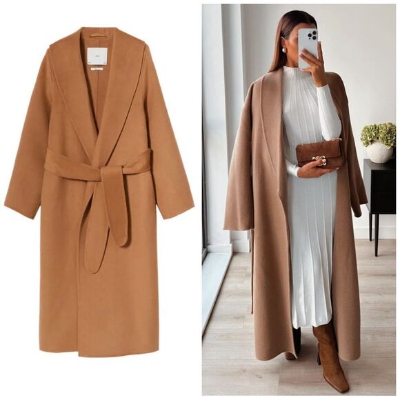 Iconic Mango 76% Wool Handmade Belted Coat Old Money - Picture 3 of 13